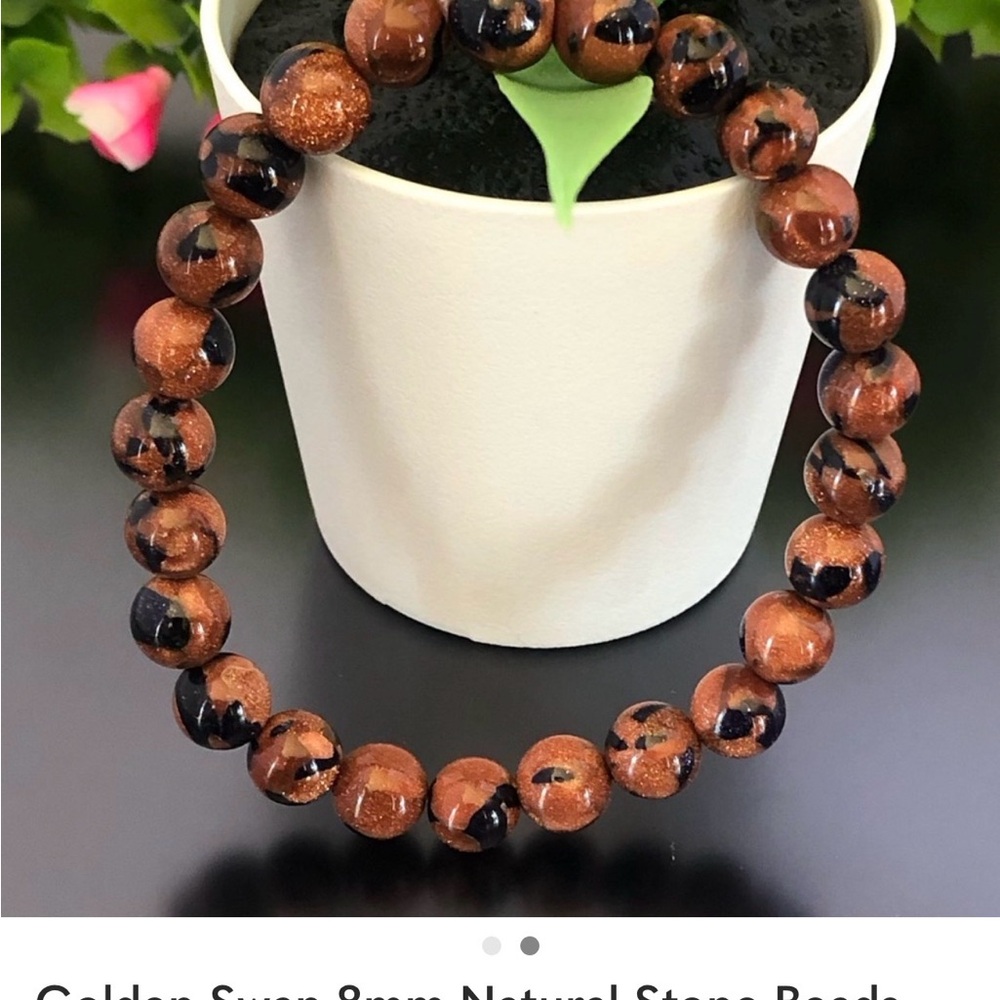 Elegant Golden Swan Brown and Black Beaded Bracelet